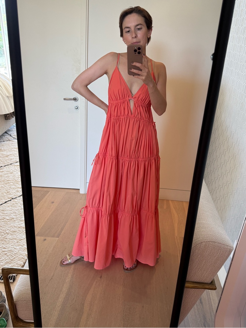 Jonathan Simkhai Coral Tiered Maxi Dress with V-Neck